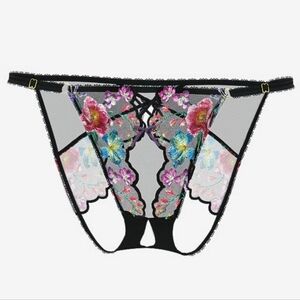 Victoria's secret Very Sexy Dark Blossom Embroidery Crotchless Bikini Panty L